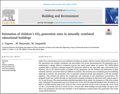 El projecte IAQ4EDU ha desenvolupat un nou mètode per estimar les taxes de generació de CO₂ en escoles amb ventilació natural