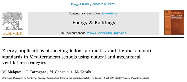 El projecte IAQ4EDU ha realitzat un estudi  sobre les imlicacions energètiques de les estratègies de ventilació a les escoles mediterrànies