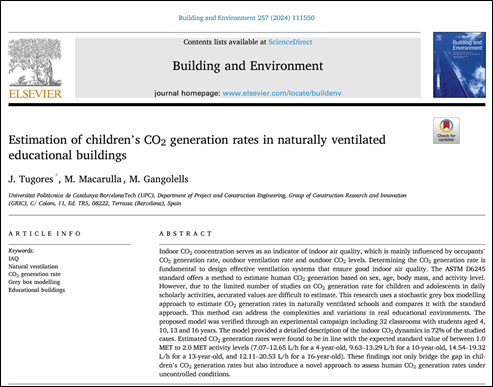 The IAQ4EDU project has developed a new method to estimate CO₂ generation rates in schools with natural ventilation